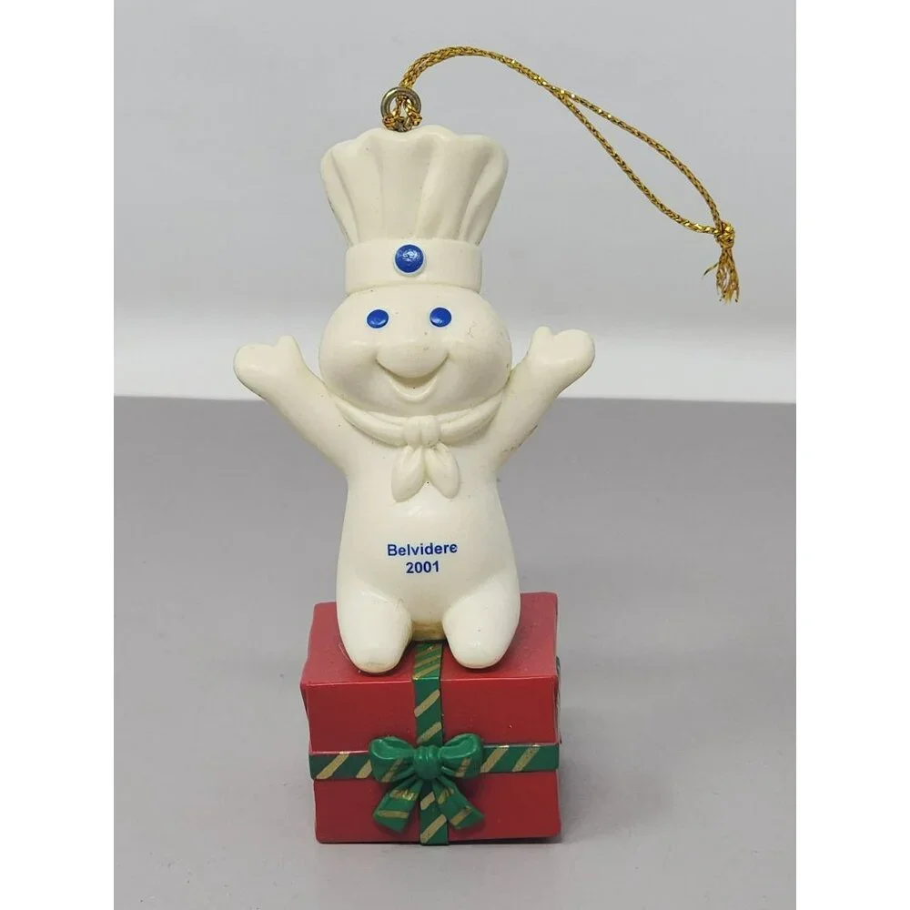 Pillsbury Doughboy Ornament 2001 Christmas Tree Decor With Gift Box Belvidere IL